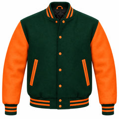 Forest Green and Orange Wool Letterman Jacket