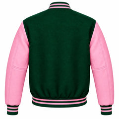 Forest Green and Pink Wool Varsity Jacket