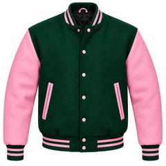 Forest Green and Pink Wool Varsity Jacket