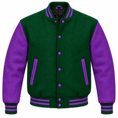 Forest Green and Purple Wool Varsity Jacket
