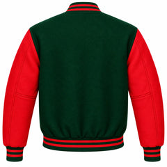 Forest Green and Red Wool Varsity Jacket