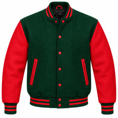 Forest Green and Red Wool Varsity Jacket