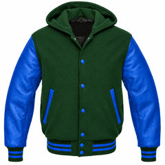 Forest Green and Royal Blue Hooded Varsity Jacket