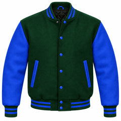 Forest Green and Royal Blue Wool Varsity Jacket