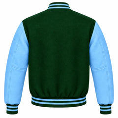 Forest Green and Sky Blue Wool Letterman Jacket