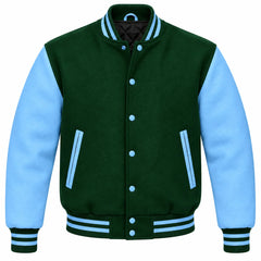 Forest Green and Sky Blue Wool Letterman Jacket