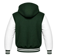Forest Green and White Varsity Jacket with Hood