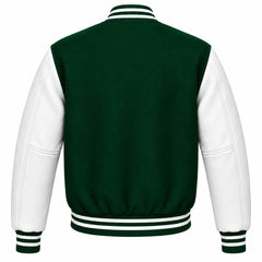Forest Green and White Wool Varsity Jacket