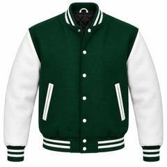 Forest Green and White Wool Varsity Jacket