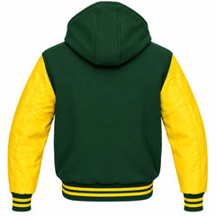 Forest Green and Yellow Varsity Jacket with Hood