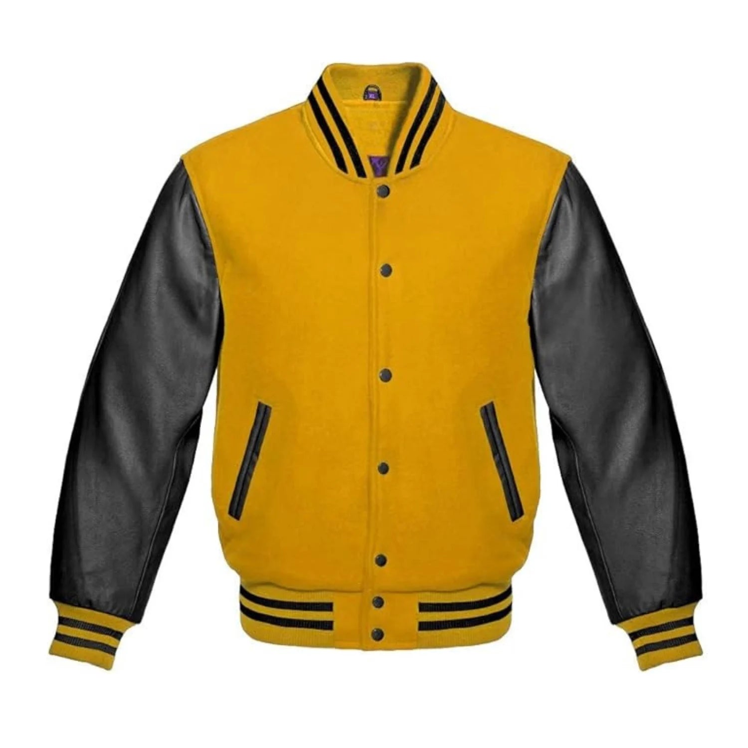 Gold Wool and Black Leather Varsity Jacket