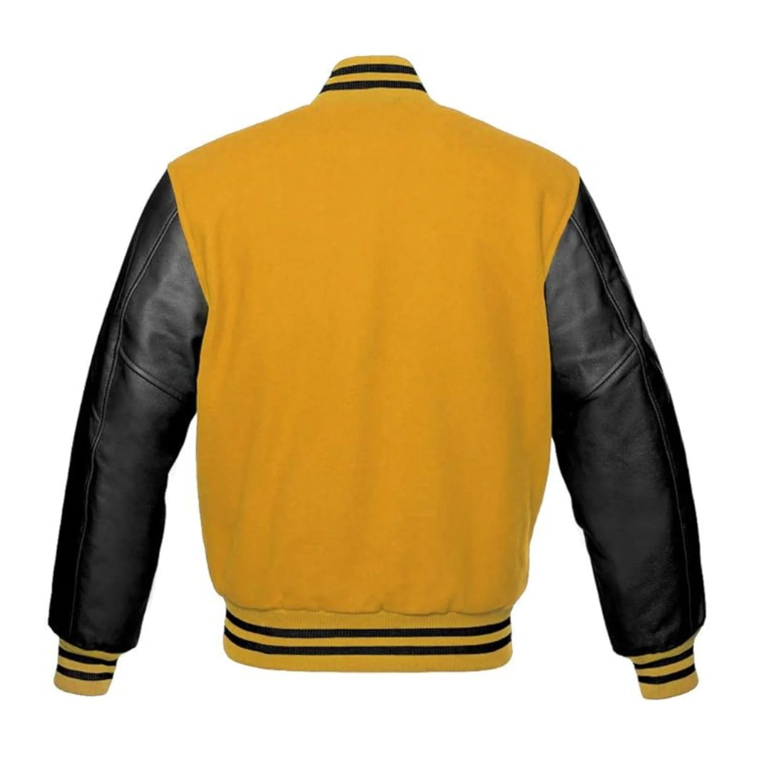 Gold Wool and Black Leather Varsity Jacket Back Side