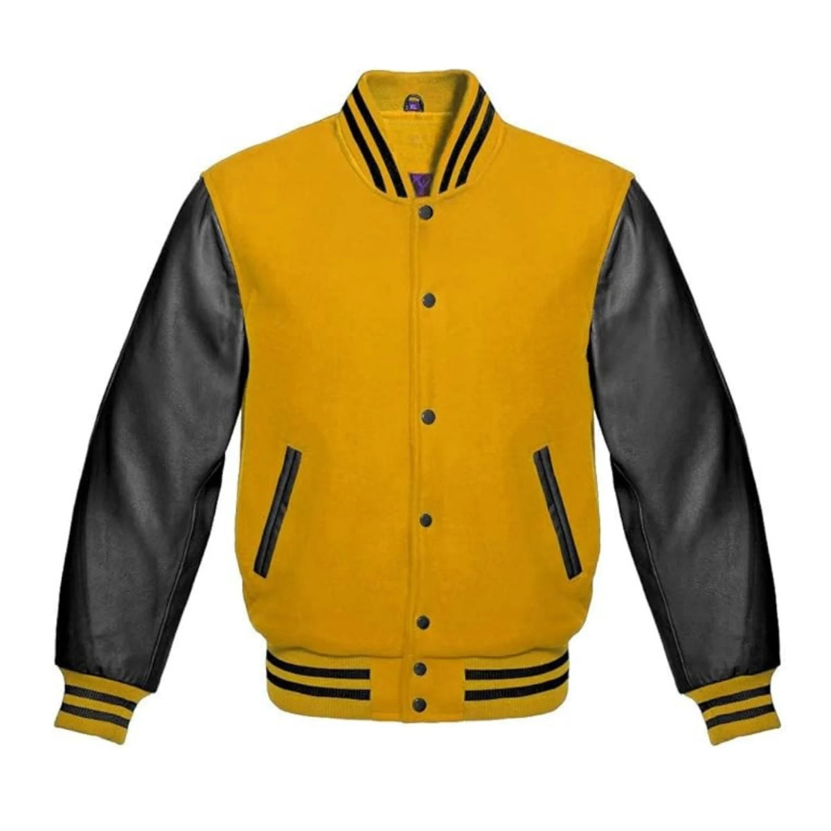 Gold Wool and Black Leather Varsity Jacket