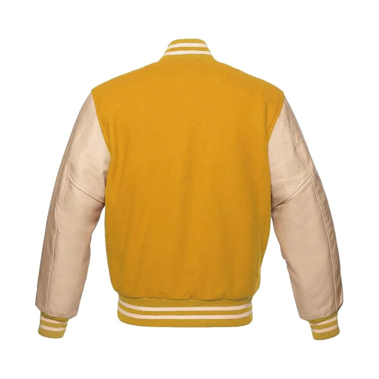 Gold Wool and Cream Leather Varsity Jacket Back Side