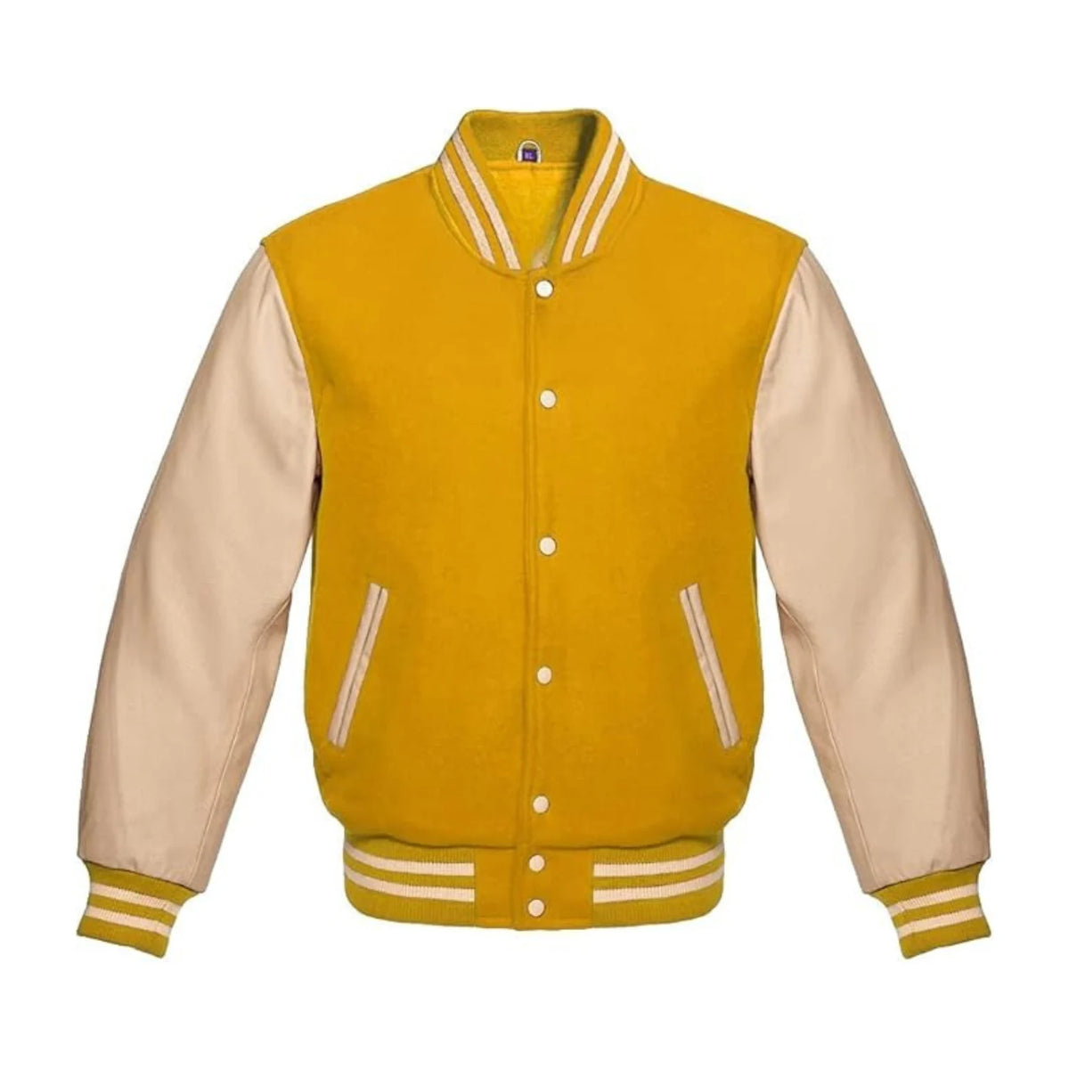 Gold Wool and Cream Leather Varsity Jacket