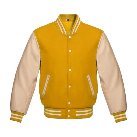 Gold Wool and Cream Leather Varsity Jacket
