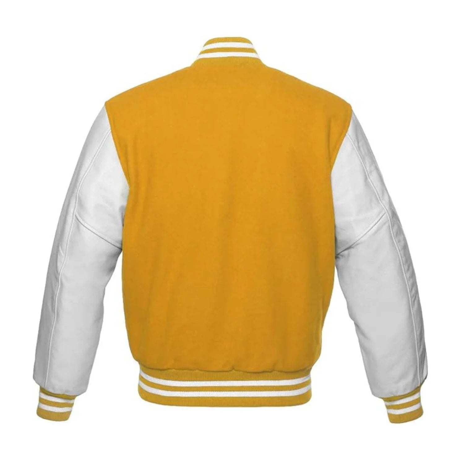 Gold Wool and White Leather Varsity Jacket Back Side