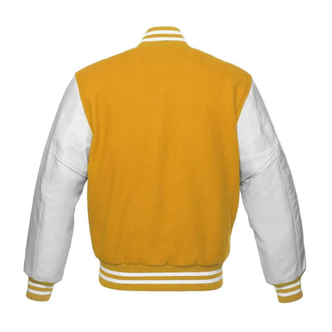 Gold Wool and White Leather Varsity Jacket Back Side