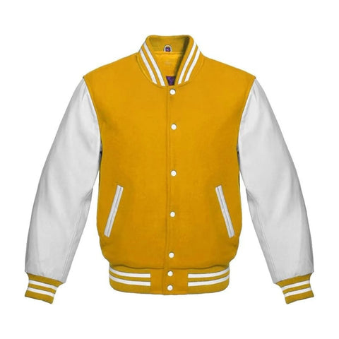 Gold Wool and White Leather Varsity Jacket