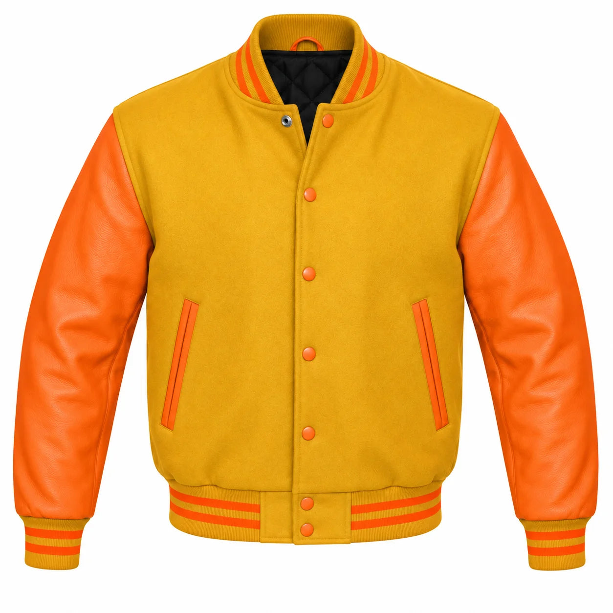 Gold and Orange Varsity Jacket with Wool Body and Leather Sleeves