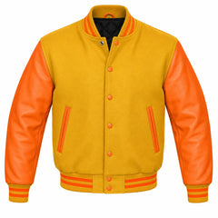 Gold and Orange Varsity Jacket with Wool Body and Leather Sleeves