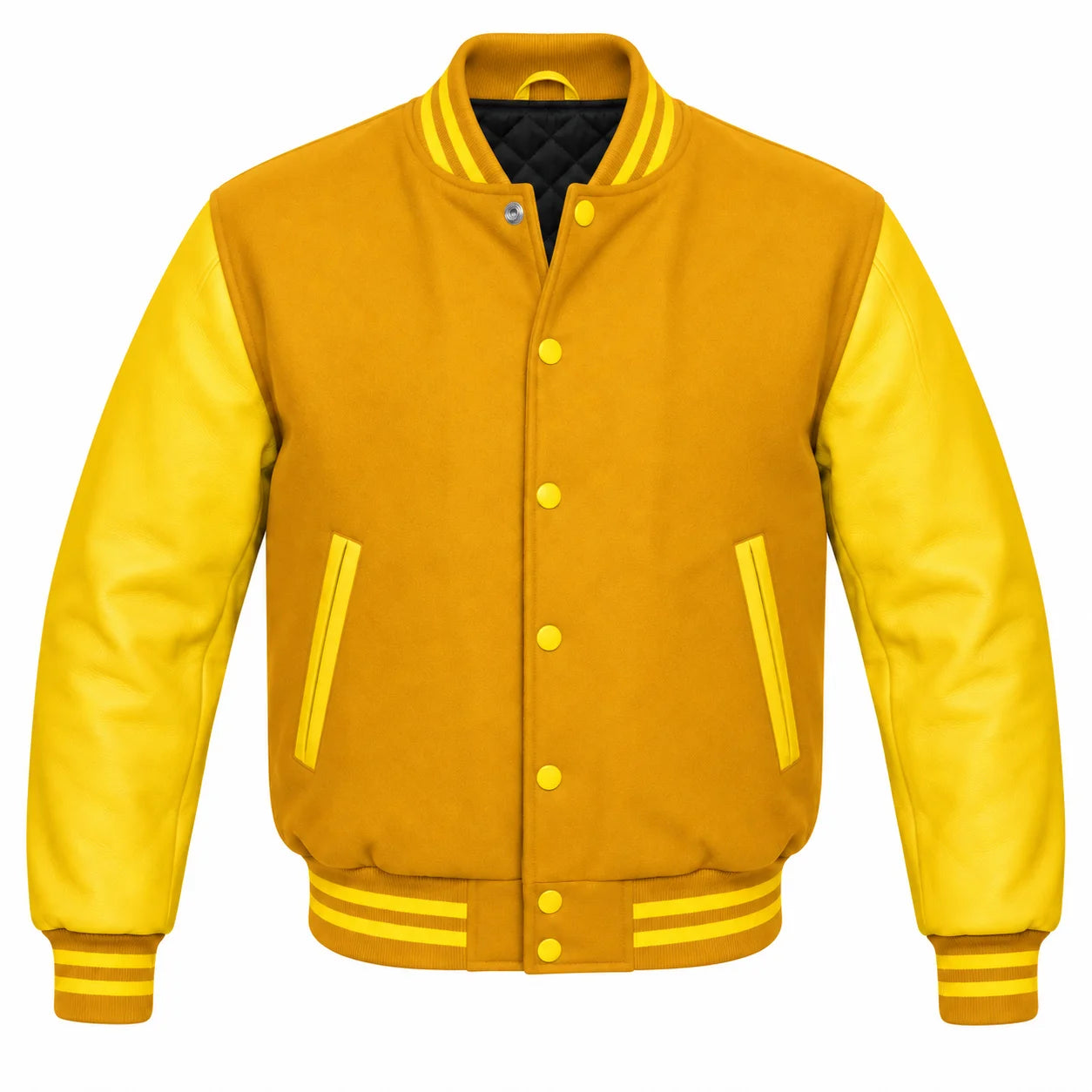 Gold and Yellow Varsity Jacket with wool Body and Leather Sleeves
