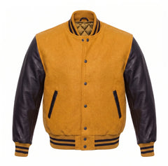 Gold and Black Varsity Jacket with Wool Body and Leather Sleeves