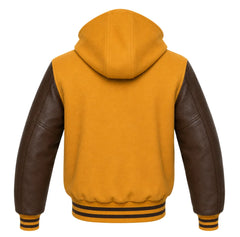 Gold and Brown Varsity Jacket with Hood