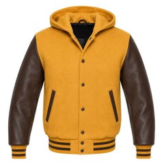 Gold and Brown Varsity Jacket with Hood