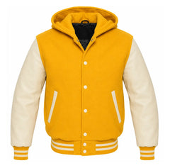 Gold and Cream Hooded Varsity Jacket