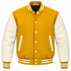 Gold and Cream Wool Varsity Jacket