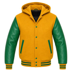 Gold and Green Hooded Varsity Jacket