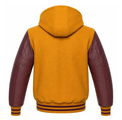 Gold and Maroon Varsity Jacket with Hood