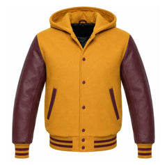 Gold and Maroon Varsity Jacket with Hood