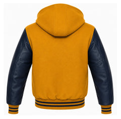 Gold and Navy Blue Varsity Jacket with Hood