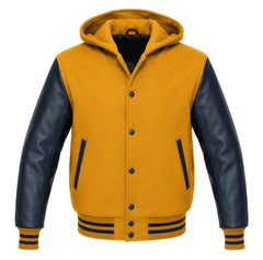 Gold and Navy Blue Varsity Jacket with Hood