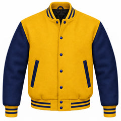 Gold and Navy Blue Wool Varsity Jacket