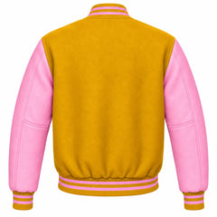 Gold and Pink Wool Letterman Jacket