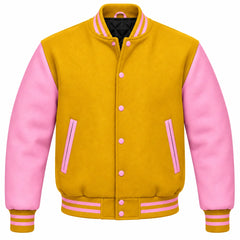 Gold and Pink Wool Letterman Jacket