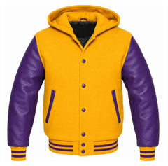 Gold and Purple Hooded Varsity Jacket
