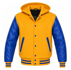 Gold and Royal Blue Hooded Varsity Jacket