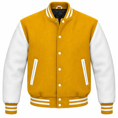 Gold and White Wool Letterman Jacket