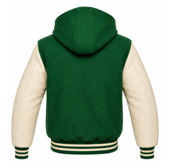 Green and Cream Varsity Jacket with Hood