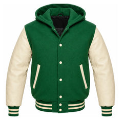 Green and Cream Varsity Jacket with Hood