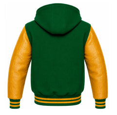 Green and Gold Letterman Jacket with Hood
