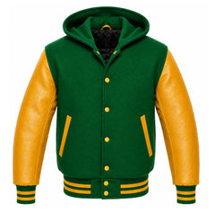 Green and Gold Letterman Jacket with Hood