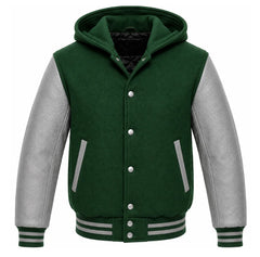 Green and Grey Varsity Jacket with Hood