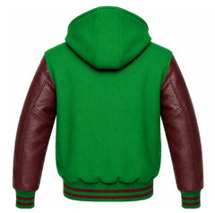 Green and Maroon Hooded Varsity Jacket