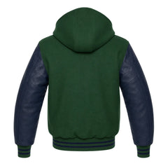 Green and Navy Blue Hooded Varsity Jacket