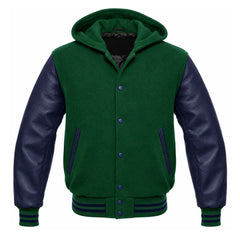 Green and Navy Blue Hooded Varsity Jacket